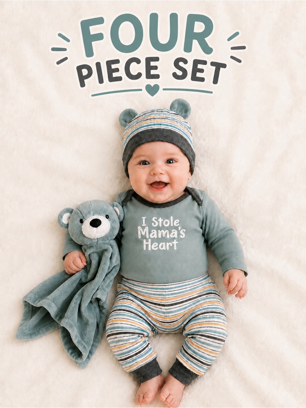 NWT Baby Essentials Four-Piece Outfit Set with lovey 9M